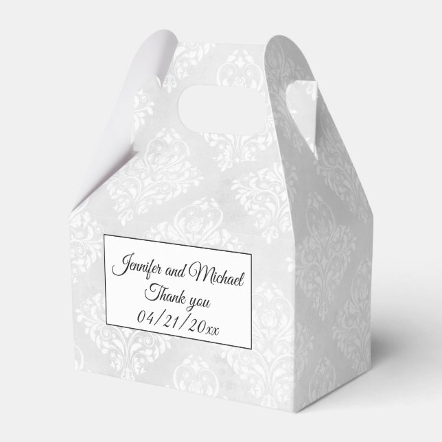Elegant Damask Personalize Names Wedding Favor Box (Front Side)
