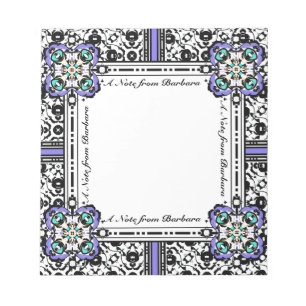 Elegant Damask Purple and Aqua Custom Name Notepad