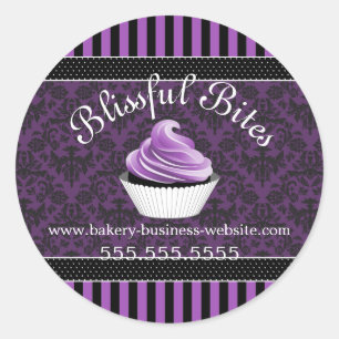Elegant Damask Purple Cupcake Bakery Box Seals