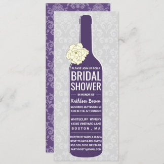 Elegant Damask Purple Grey | Wine Bridal Shower Invitation