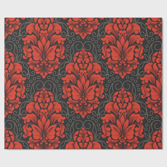 Elegant Damask Red and black wrapping paper roll (Flat)