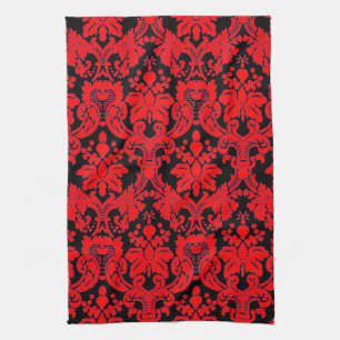 Elegant Damask Red/ Black Kitchen Towel