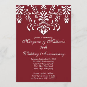 Elégant Damask Red Mariage Anniversaire Invitation