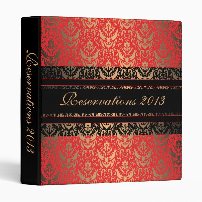 Elegant Damask Restaurant Hotel Reservations Binder (Front/Spine)