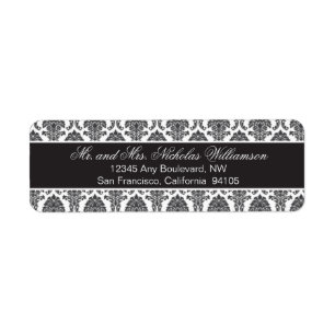 Elegant Damask Return Address Label (black)