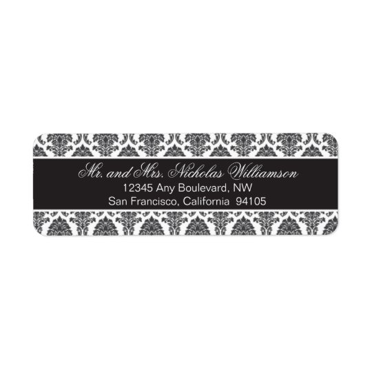 Elegant Damask Return Address Label (black)