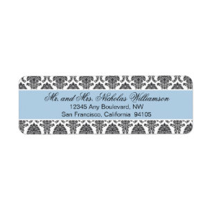 Elegant Damask Return Address Label (blue)