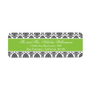 Elegant Damask Return Address Label (green apple)