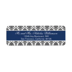Elegant Damask Return Address Label (navy)