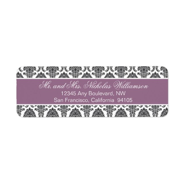 Elegant Damask Return Address Label (purple) (Front)