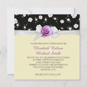 Elegant Damask Rose Ribbon Ivory Wedding Invite