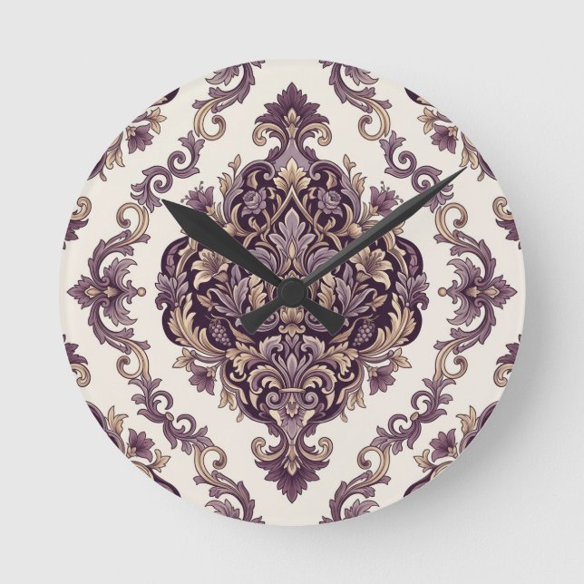 Elegant Damask Round Clock (Front)