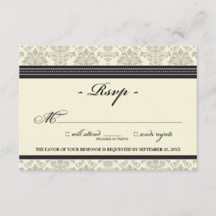 Elegant Damask RSVP Card (black/cream)