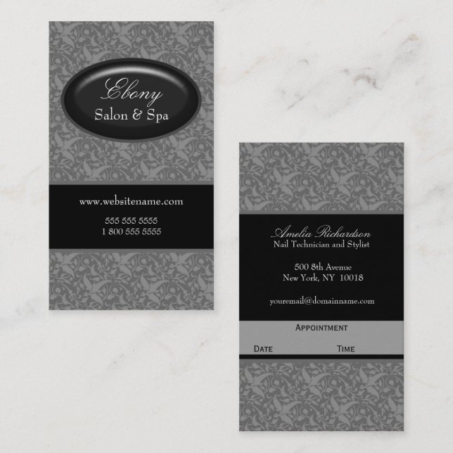 Elegant Damask Salon Grey Appointment Card (Front/Back)