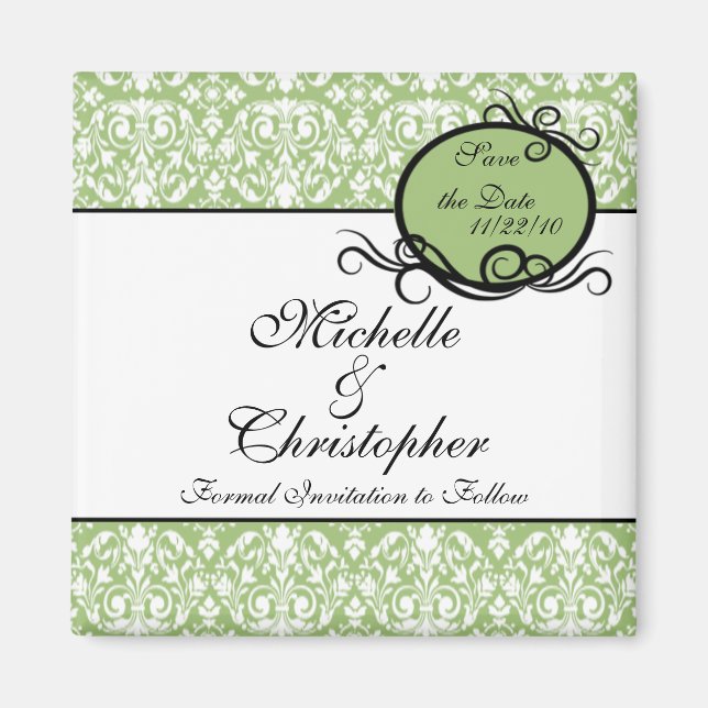 Elegant Damask Save The Date Magnet (Front)