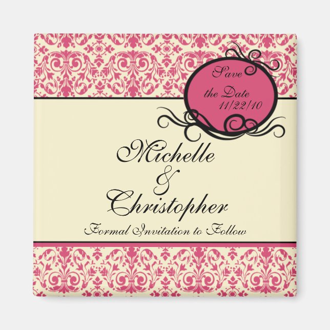 Elegant Damask Save The Date Magnet (Front)