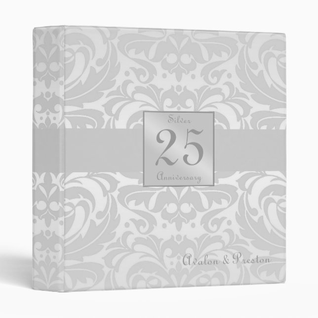 Elegant Damask Silver Anniversary Wedding Binder (Front/Spine)