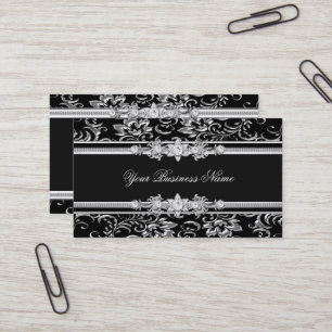 Elegant Damask Silver Black Jewel Look Image Business Card