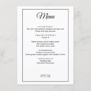 Elegant Damask Simple Minimal Wedding Menu 