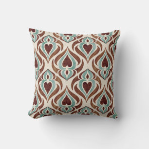 Elegant damask style - teal & brown color throw pillow