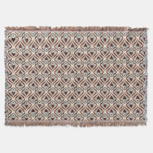 Elegant damask style - teal & brown colour throw blanket (Front)