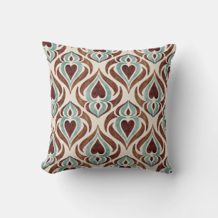 Elegant damask style - teal & brown colour throw pillow