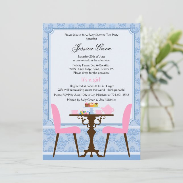 Elegant Damask Tea Party Invitation (Standing Front)