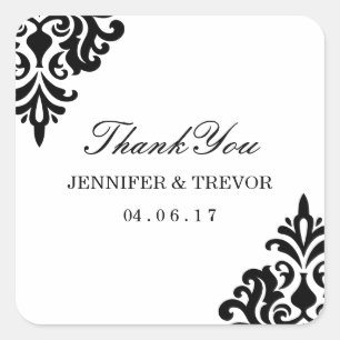 Elegant Damask Thank You Stickers