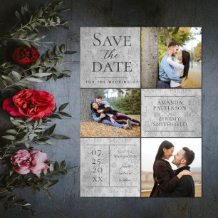 Elegant Damask Three Photo   Grey Save the Date