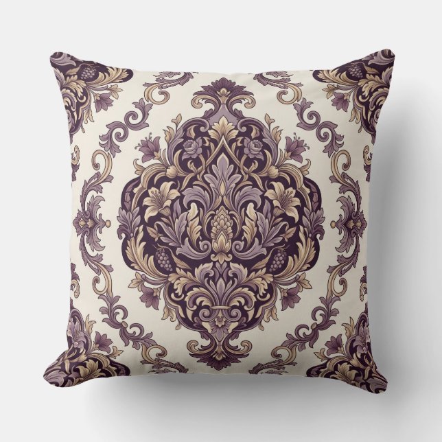Elegant Damask Throw Pillow (Front)