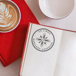 Elegant Damask & Typography Custom Name Ex Libris Self-inking Stamp