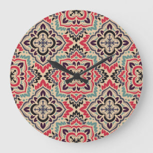 Elegant Damask: Vintage Seamless Texture Large Clock