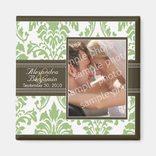 Elegant Damask Wedding Favour Magnet: sage/brown Magnet