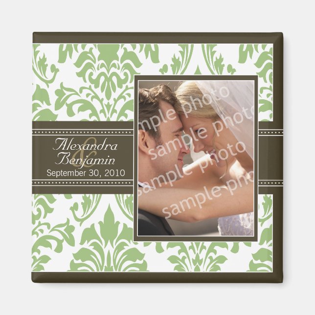 Elegant Damask Wedding Favour Magnet: sage/brown Magnet (Front)