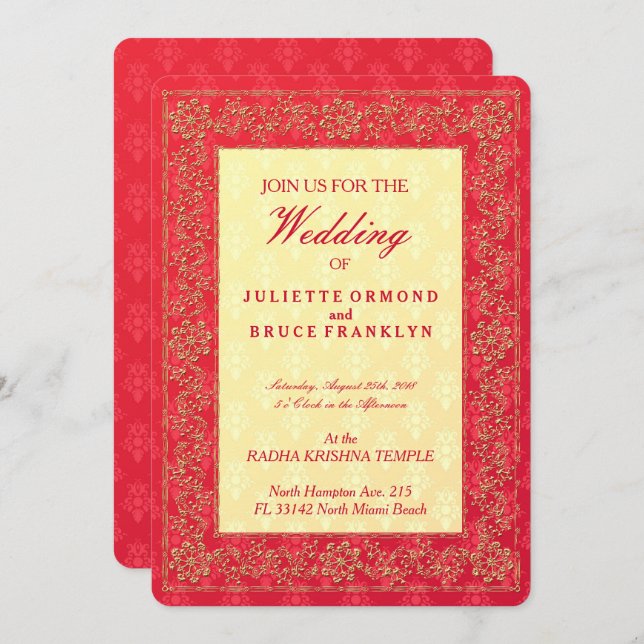 Elegant Damask Wedding - Invitation Card (Front/Back)