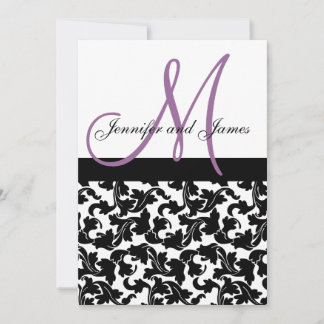 Elegant Damask Wedding Invitation Monogram Purple