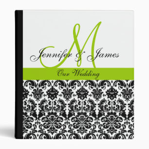 Elegant Damask Wedding Planner Apple Green Binder