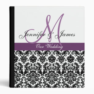 Elegant Damask Wedding Planner Plum Purple Binder