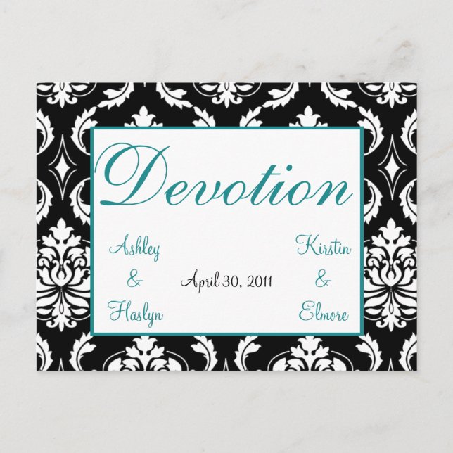 Elegant Damask Wedding Table Names Cards Devotion (Front)