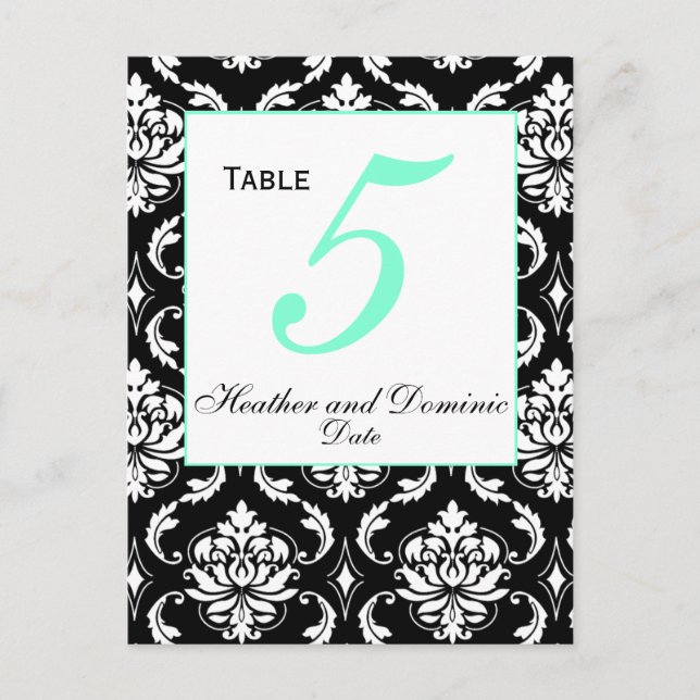 Elegant Damask Wedding Table Number Card 2 (Front)