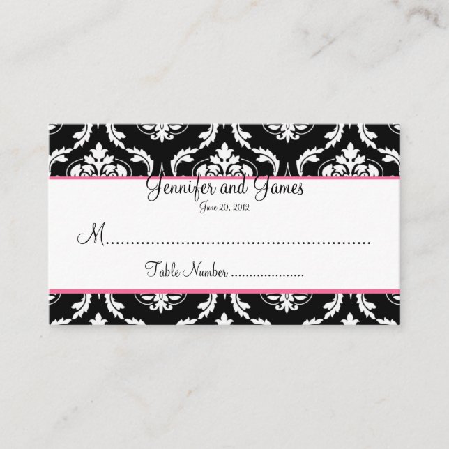 Elegant Damask Wedding Table Seating Card (Front)