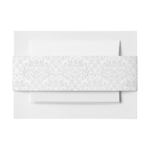 Elegant Damask White Wedding Alternate Invitation Belly Band