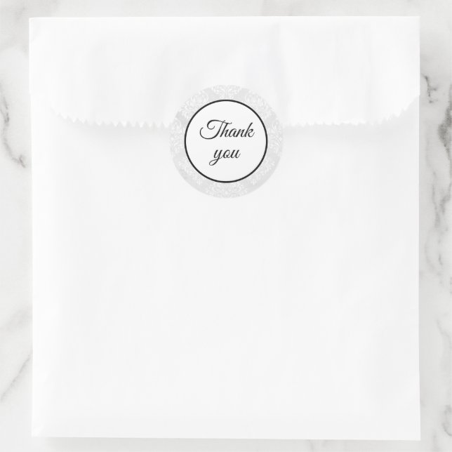 Elegant Damask White Wedding Thank You Simple Classic Round Sticker (Bag)