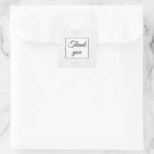 Elegant Damask White Wedding Thank You Square Sticker