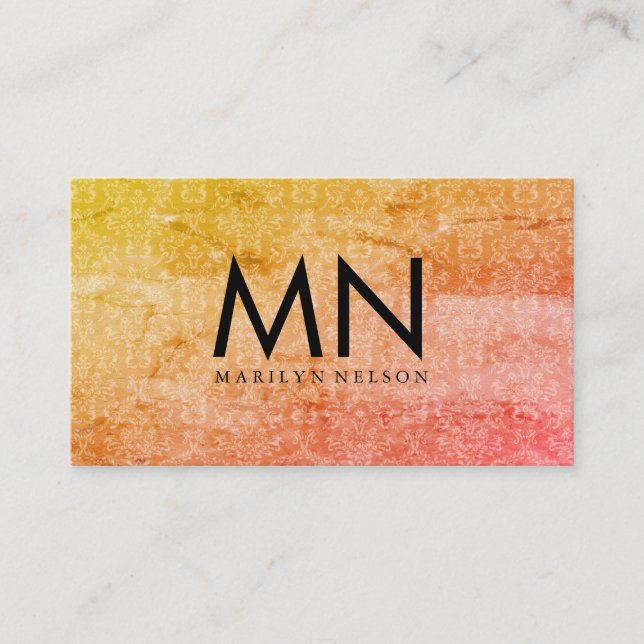 Elegant Damask with Monogram Business Card (Front)