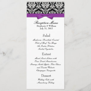 Elegant Damask with Purple Bow Reception Menu