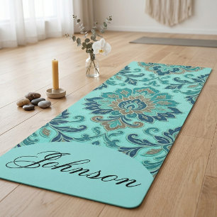 Elegant Damasks Mandala Zen Sacred Geometry Teal Yoga Mat