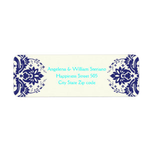 Elégant damassé bleu marine, aqua, mariage d'ivoir