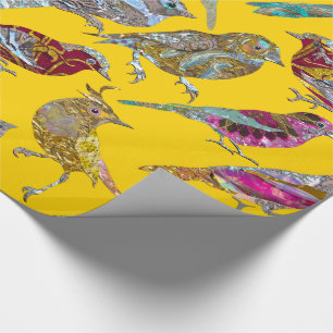 Elegant Dancing Birds on Sunshine Glossy Wrapping Paper