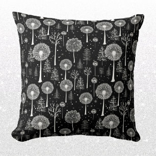Elegant Dandelion and Christmas Tree Throw Pillow